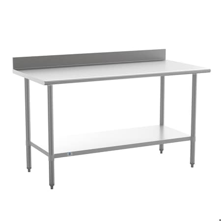 Flash Furniture Reese 430 Stainless Steel 18 Gauge 30-in x 60-in Table w/Adjustable Shelf and 4-in Backsplash NH-WT-3060-GG-B4-GG